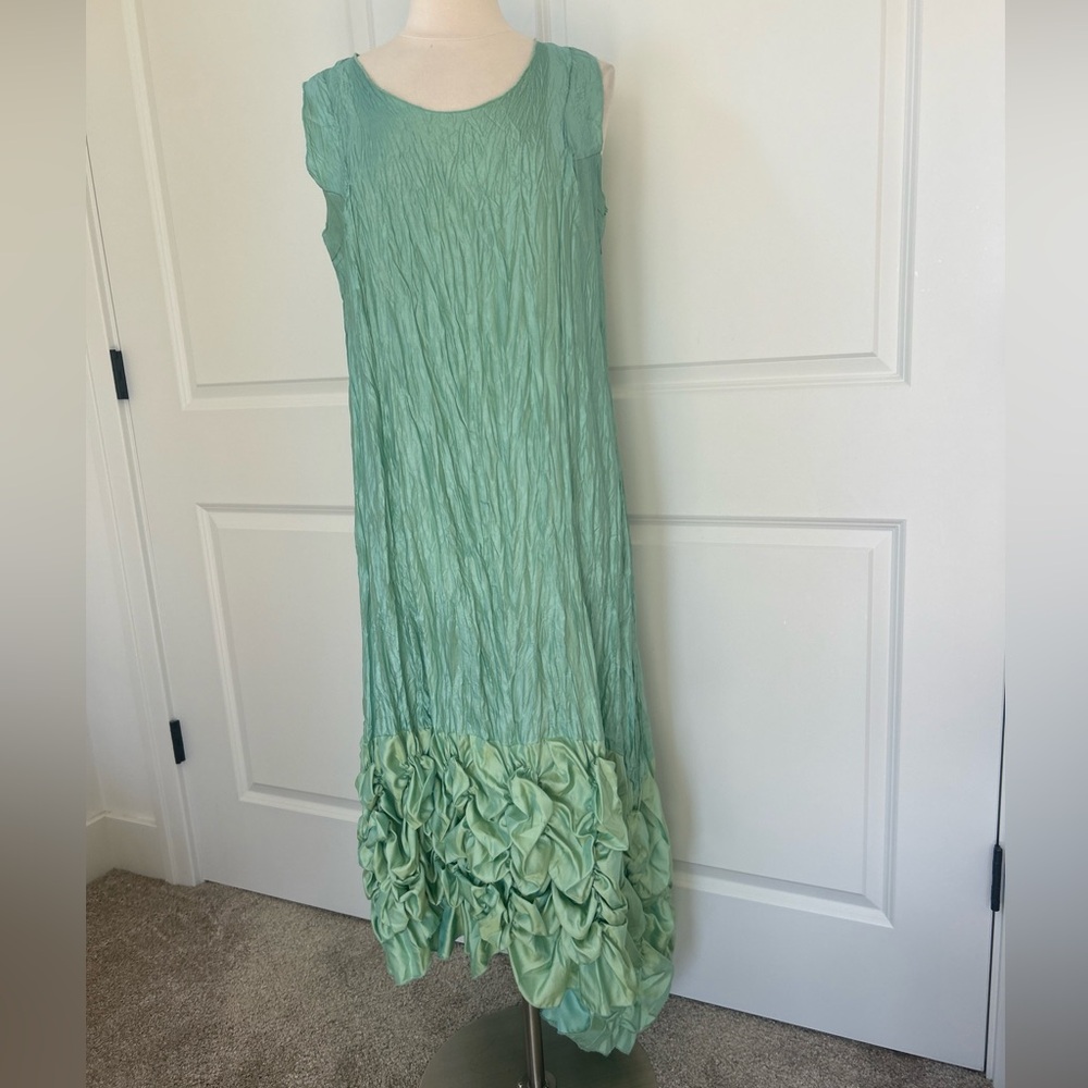 $275 LEE ANDERSEN size L Pompeii Crushed Asymmetrical Tank Dress Mint Green